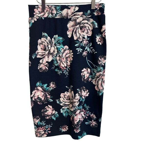 Renee C. Navy‎ Blue Floral Pencil Skirt Size Medium - Picture 1 of 8